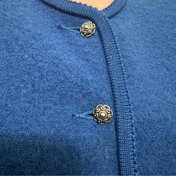 Geiger Collections Royal Blue Mixed Pattern Wool Sweater Cardigan Vintage Chic - Picture 2 of 12